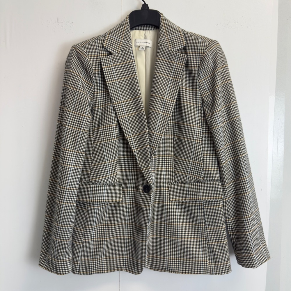 Free Assembly Womens S Glen Plaid Single Button Blazer Black White check  Jacket - Picture 10 of 10